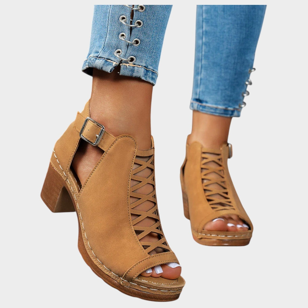 Cutout Lace-Up Block Heel Sandals