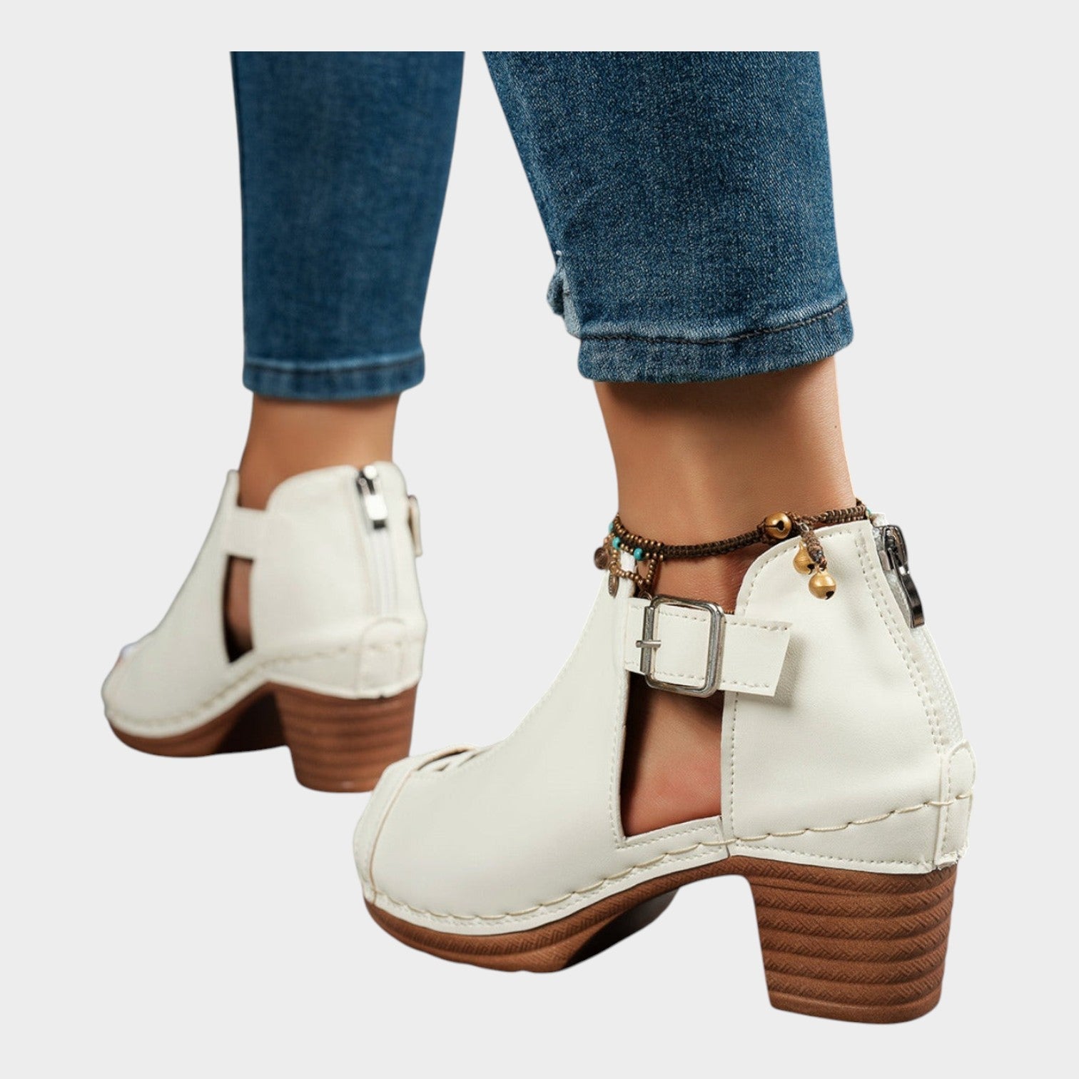 Cutout Lace-Up Block Heel Sandals